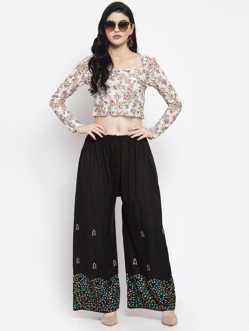 printed hem flared palazzo - 16971309 - Zoom Image - 4