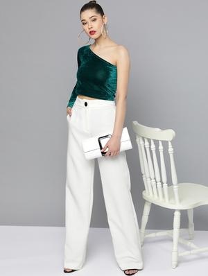 single shoulder velvet crop top - 16971942 - Standard Image - 4