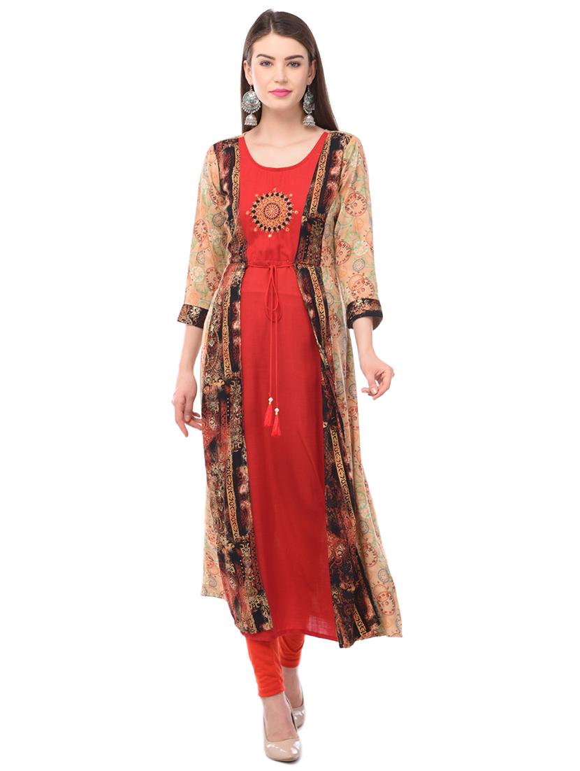 embroidered layered kurta - 16972053 - Zoom Image - 1