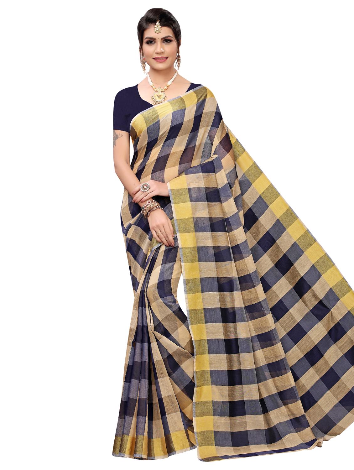 checkered banarasi saree with blouse - 16972635 - Zoom Image - 1
