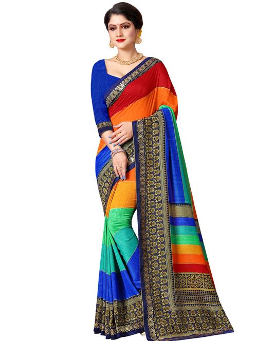 stripe printed saree with blouse - 16972731 - Standard Image - 1