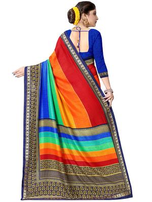 stripe printed saree with blouse - 16972731 - Standard Image - 2