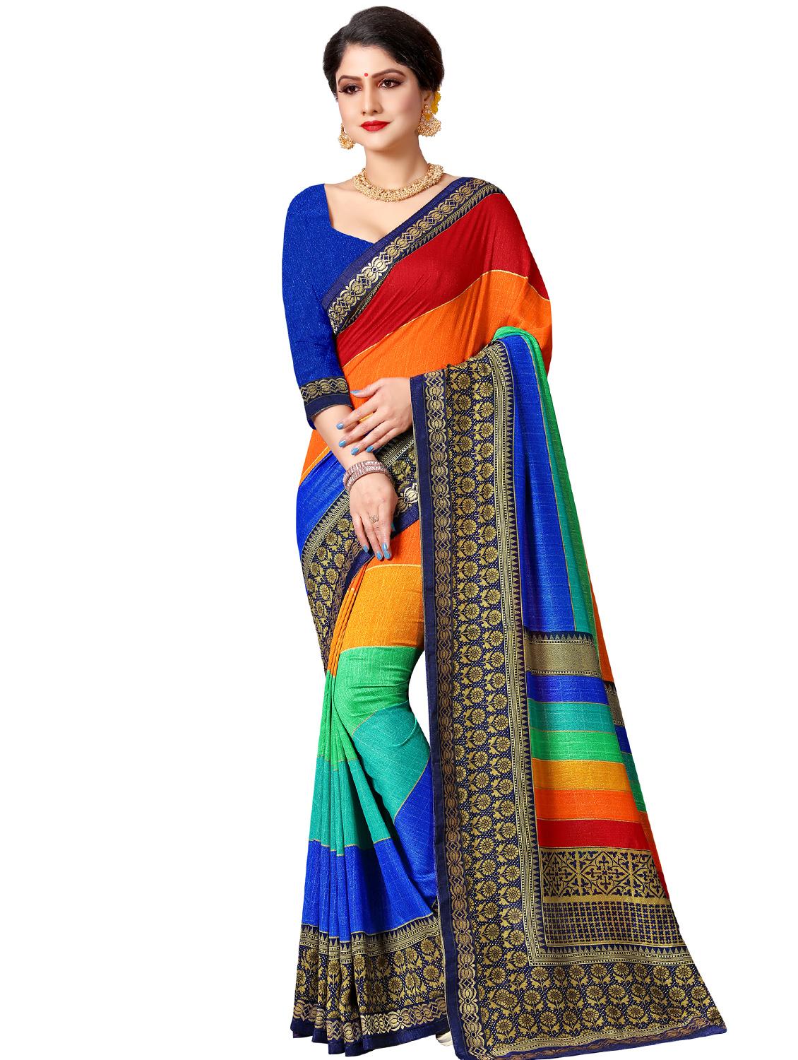 stripe printed saree with blouse - 16972731 - Zoom Image - 1