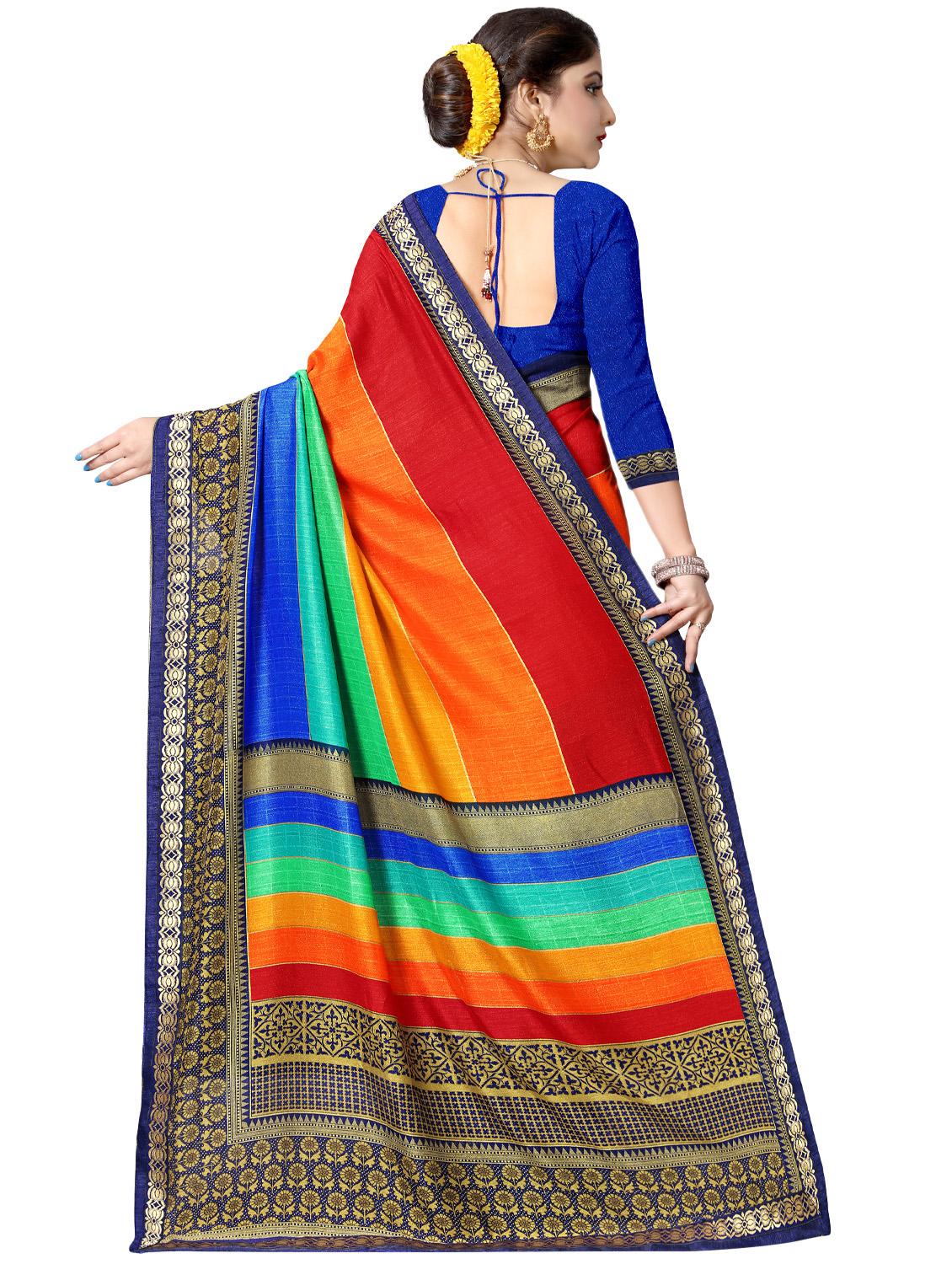 stripe printed saree with blouse - 16972731 - Zoom Image - 2