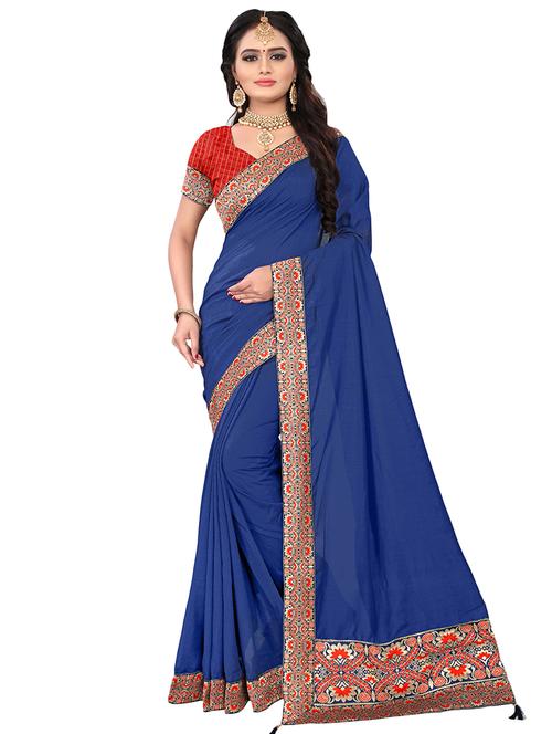 solid bordered saree with blouse - 16972762 - Standard Image - 1