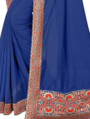 solid bordered saree with blouse - 16972762 - Standard Image - 3
