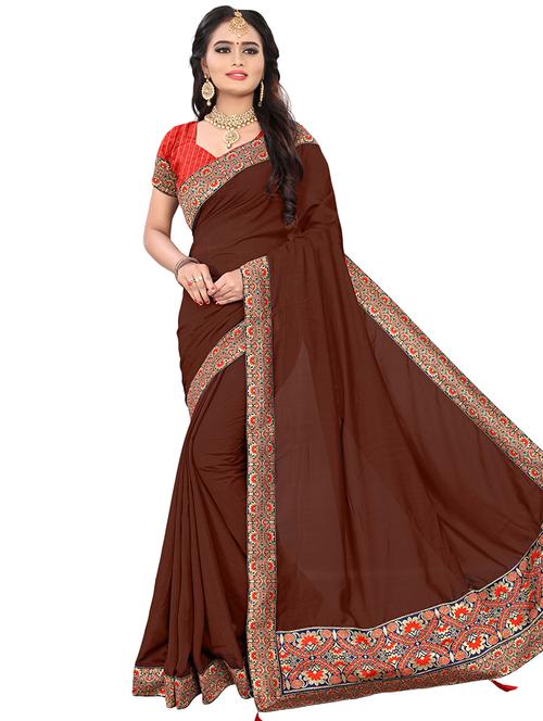brown georgette banarasi saree with blouse - 16972776 - Standard Image - 1