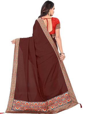 brown georgette banarasi saree with blouse - 16972776 - Standard Image - 2