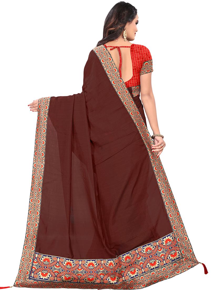 brown georgette banarasi saree with blouse - 16972776 - Zoom Image - 2
