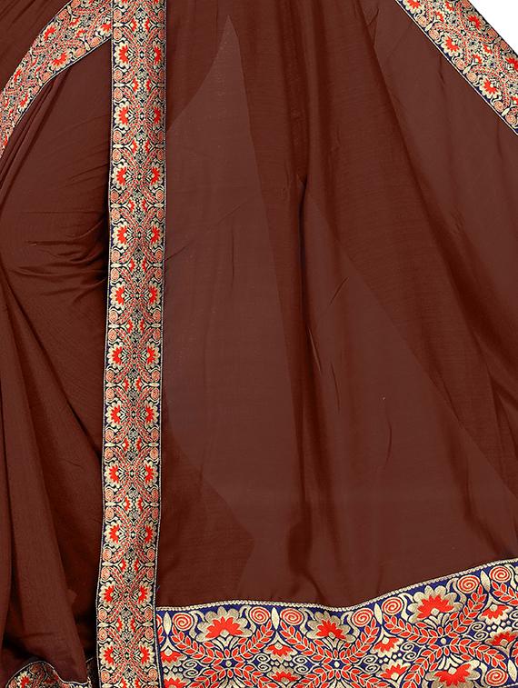 brown georgette banarasi saree with blouse - 16972776 - Zoom Image - 3