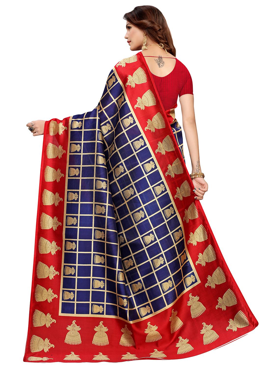 checkered banarasi saree with blouse - 16972898 - Zoom Image - 2