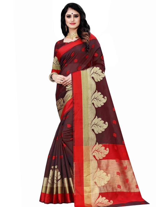 red art silk banarasi saree with blouse - 16973029 - Standard Image - 1