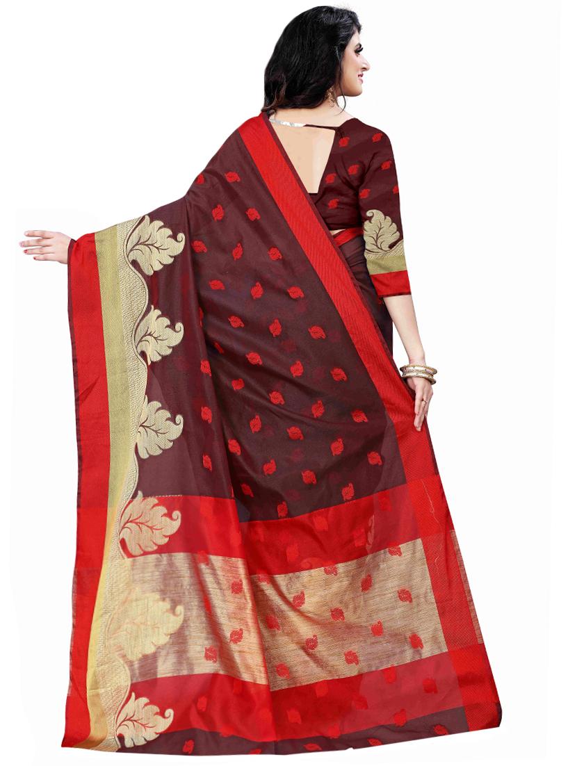 red art silk banarasi saree with blouse - 16973029 - Zoom Image - 2