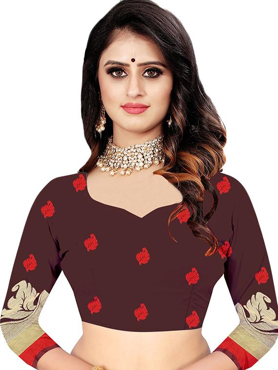 red art silk banarasi saree with blouse - 16973029 - Zoom Image - 3