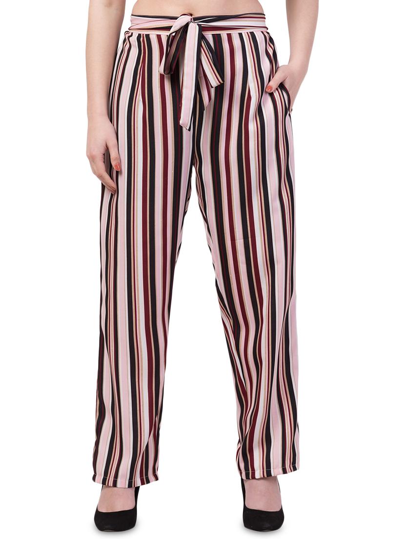 tie up waist striped palazzo - 16973219 - Zoom Image - 1