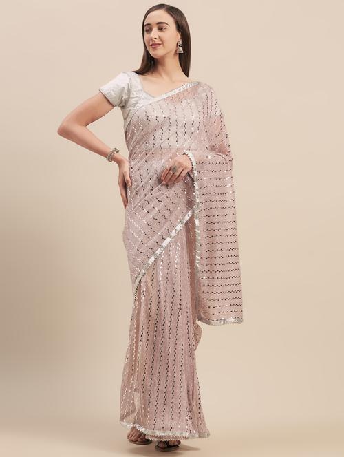 striped embellished saree with blouse - 16973698 - Very Small Image - 1
