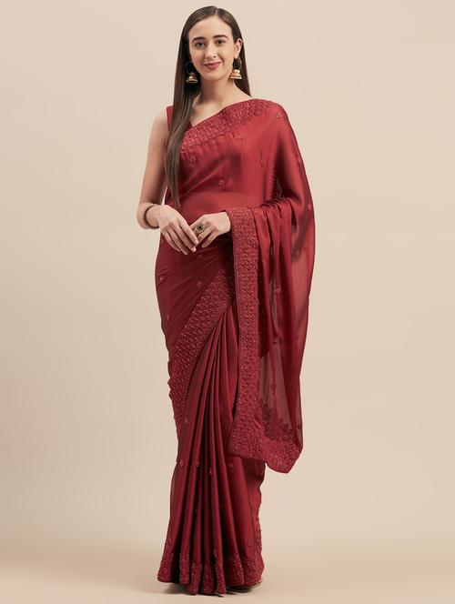 tonal embroidered saree with blouse - 16973700 - Very Small Image - 1