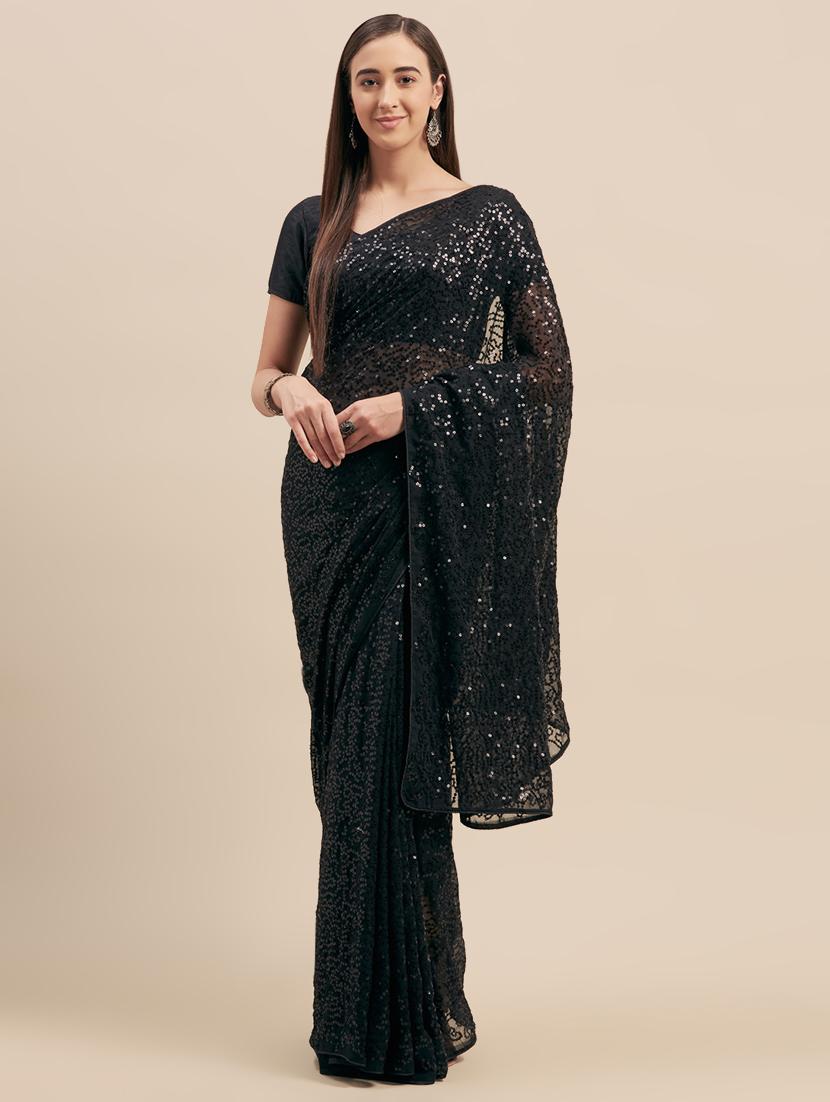 solid sequined saree with blouse - 16973720 - Zoom Image - 1