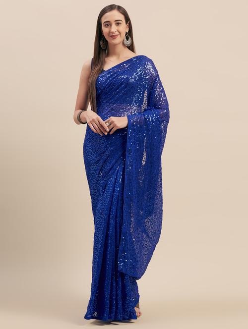 solid sequined saree with blouse - 16973721 - Very Small Image - 1