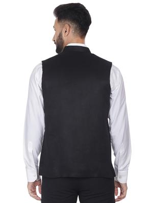black solid velvet nehru jacket - 16973787 - Standard Image - 3