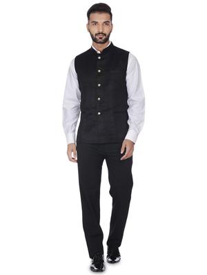 black solid velvet nehru jacket - 16973787 - Standard Image - 4