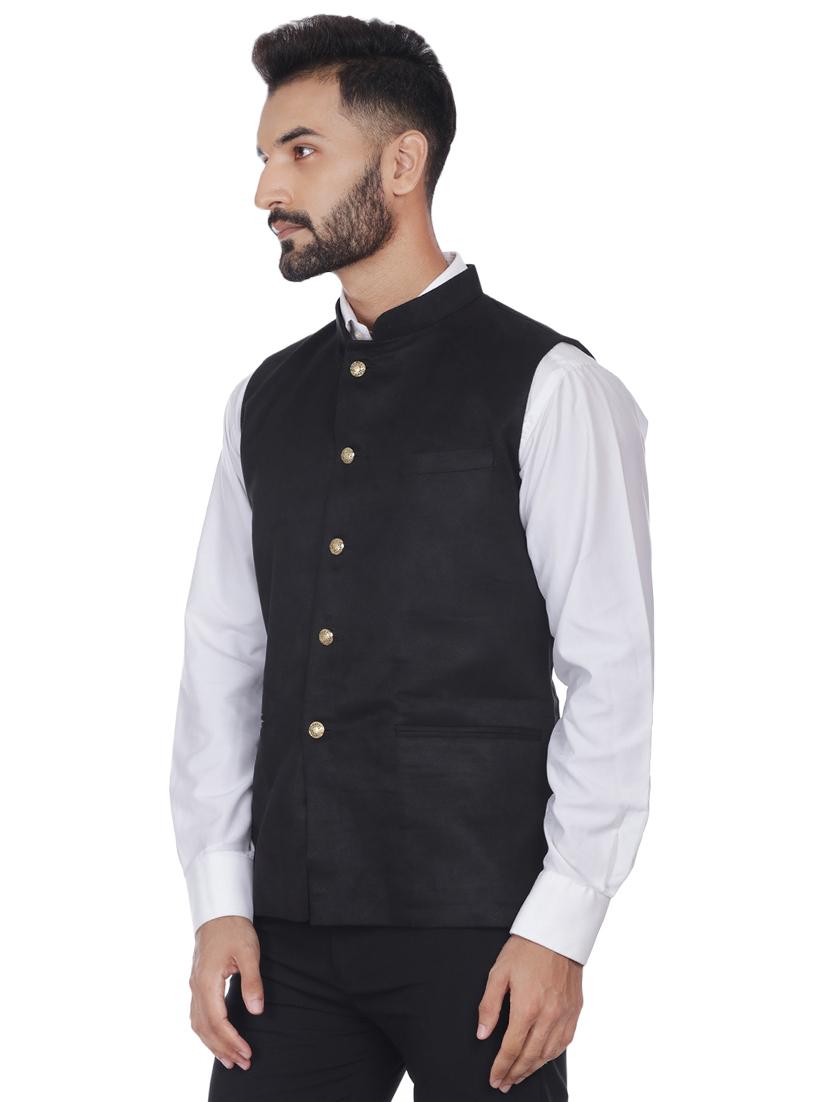black solid velvet nehru jacket - 16973787 - Zoom Image - 2