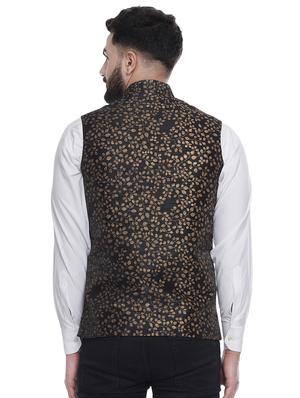 black printed silk nehru jacket - 16973790 - Standard Image - 3