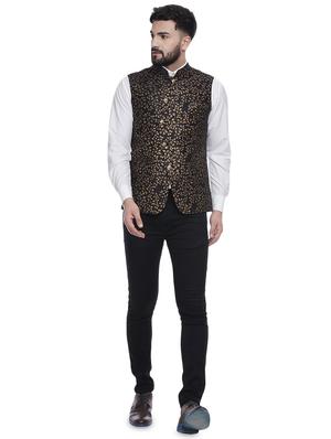 black printed silk nehru jacket - 16973790 - Standard Image - 4
