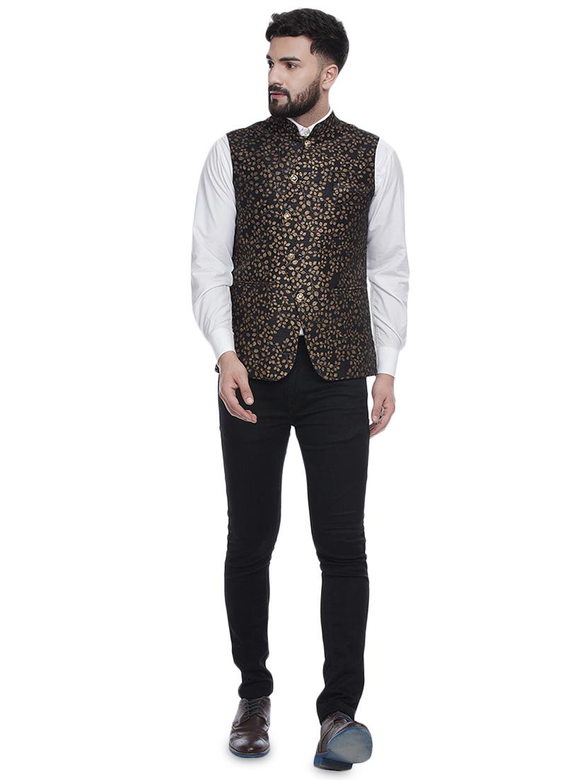 black printed silk nehru jacket - 16973790 - Zoom Image - 4