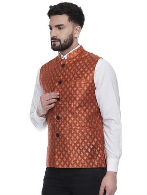 orange printed silk nehru jacket - 16973793 - Standard Image - 2