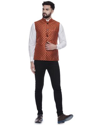 orange printed silk nehru jacket - 16973793 - Standard Image - 4