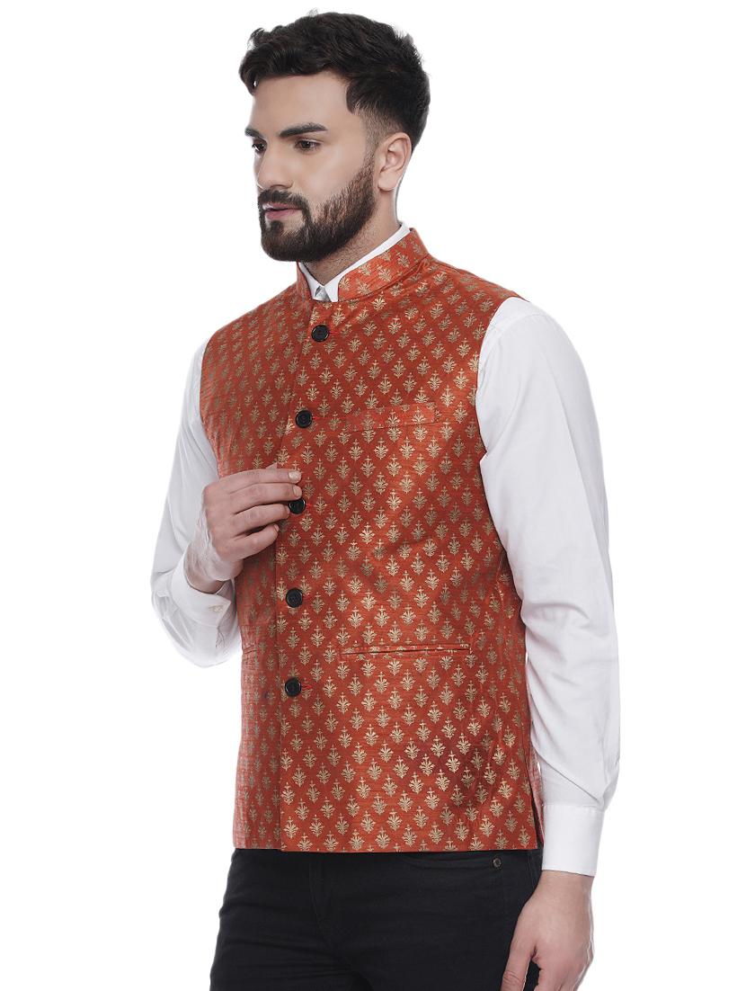 orange printed silk nehru jacket - 16973793 - Zoom Image - 2
