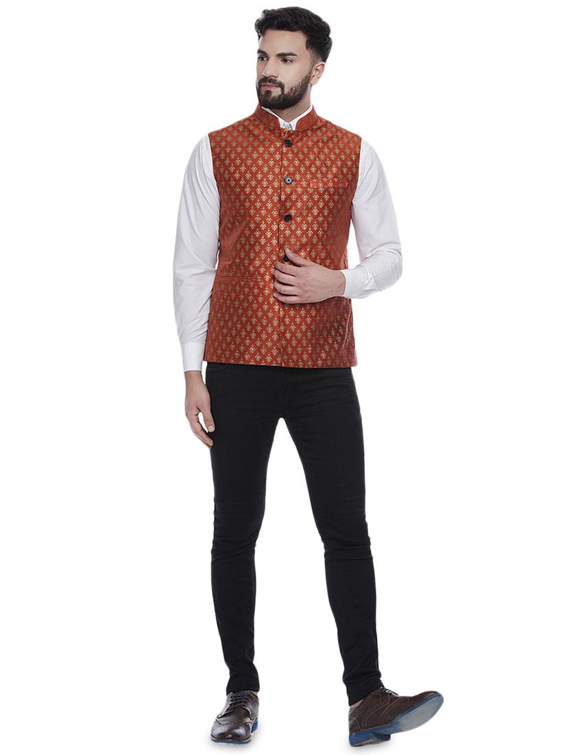 orange printed silk nehru jacket - 16973793 - Zoom Image - 4