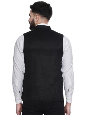 black solid velvet nehru jacket - 16973800 - Standard Image - 3