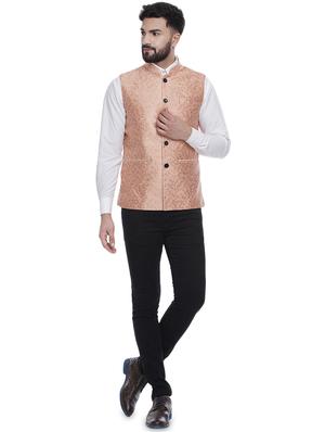 pink jacquard silk blend nehru jacket - 16973821 - Standard Image - 4