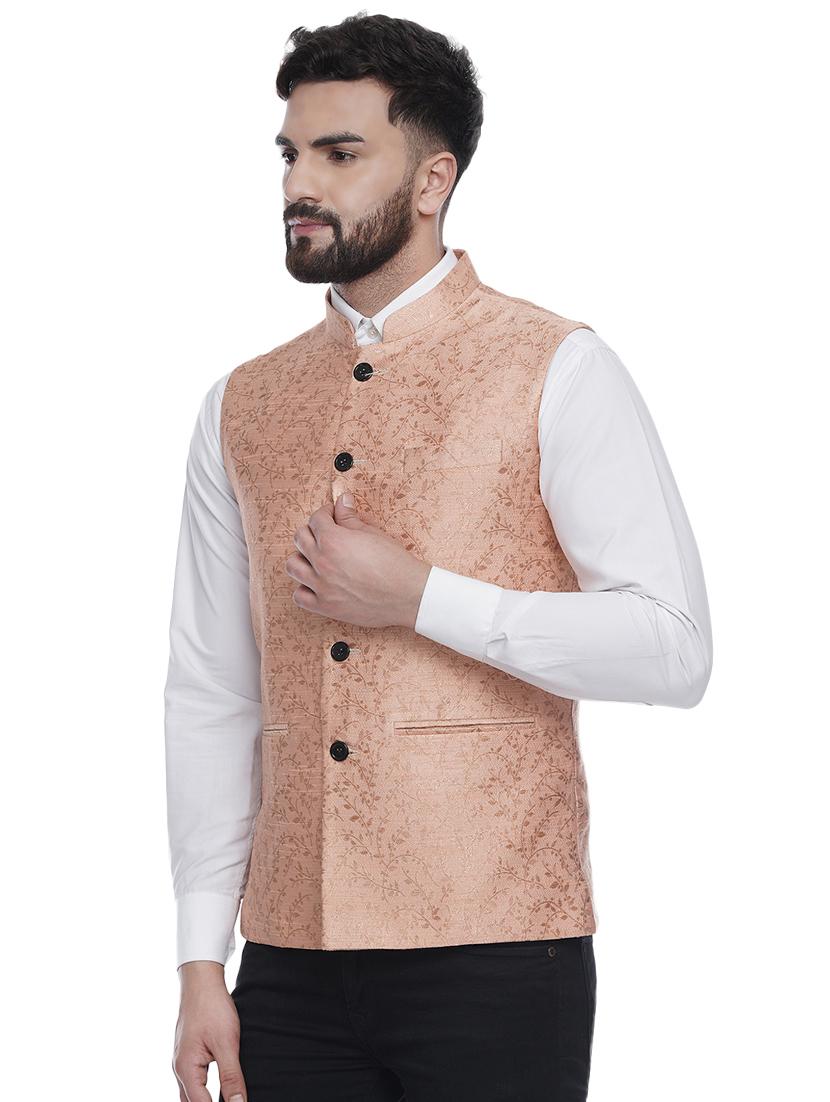 pink jacquard silk blend nehru jacket - 16973821 - Zoom Image - 2