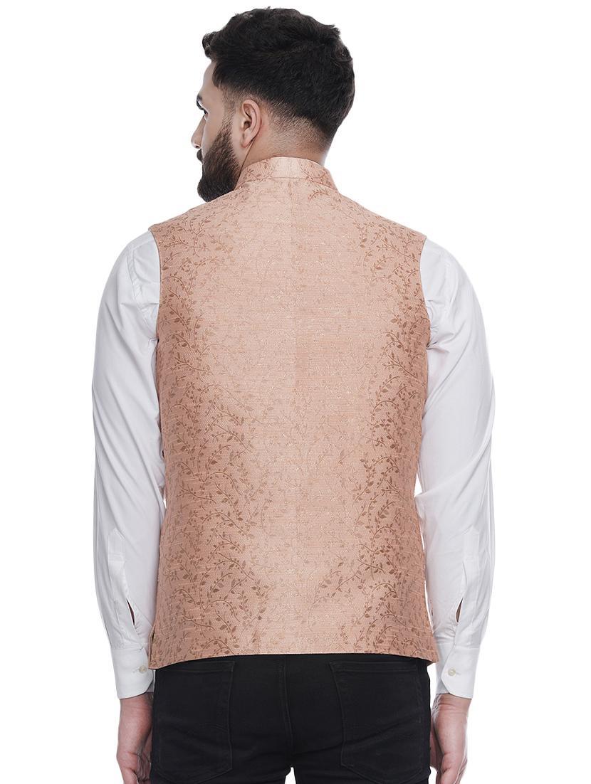 pink jacquard silk blend nehru jacket - 16973821 - Zoom Image - 3