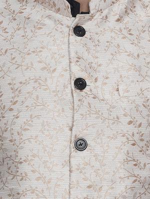 beige jacquard silk blend nehru jacket - 16973823 - Standard Image - 5