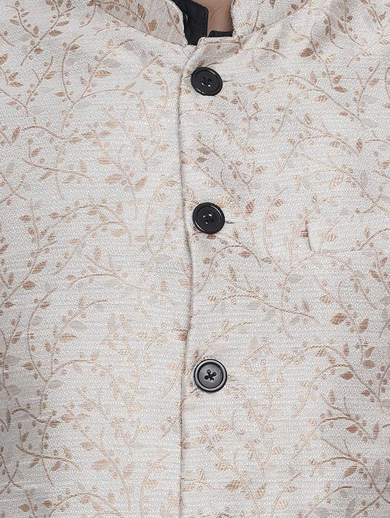 beige jacquard silk blend nehru jacket - 16973823 - Zoom Image - 5