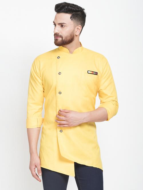 yellow solid asymmetric short kurta - 16974864 - Standard Image - 1