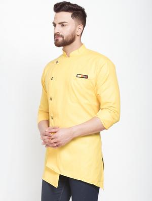 yellow solid asymmetric short kurta - 16974864 - Standard Image - 2