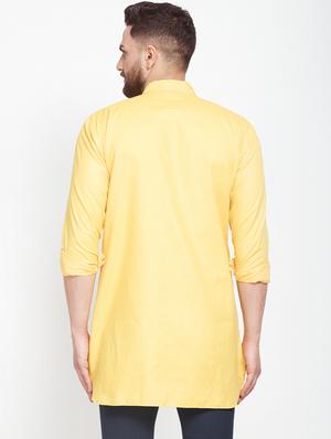 yellow solid asymmetric short kurta - 16974864 - Standard Image - 3