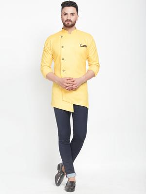 yellow solid asymmetric short kurta - 16974864 - Standard Image - 4