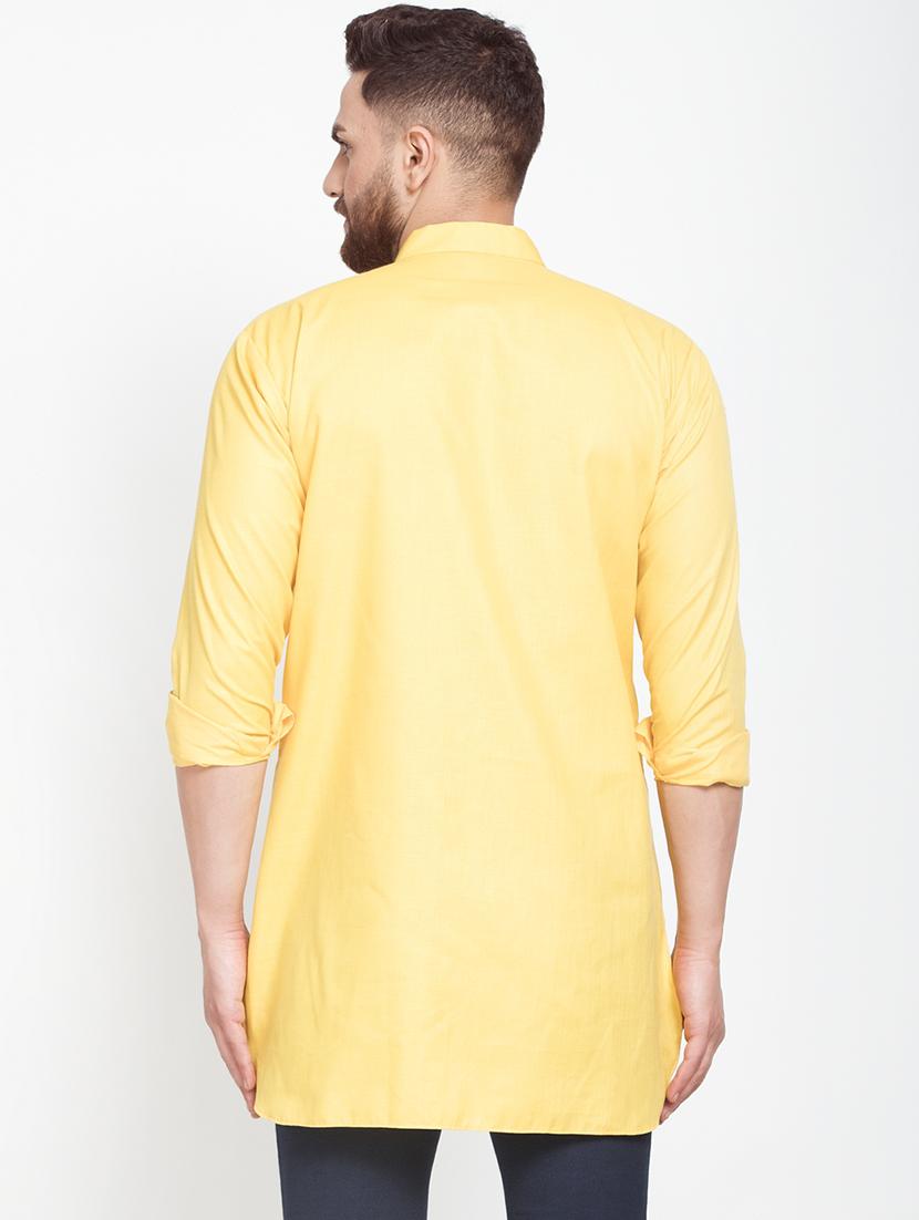 yellow solid asymmetric short kurta - 16974864 - Zoom Image - 3