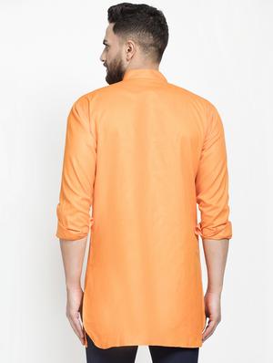 orange solid asymmetric short kurta - 16974865 - Standard Image - 3