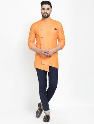 orange solid asymmetric short kurta - 16974865 - Standard Image - 4