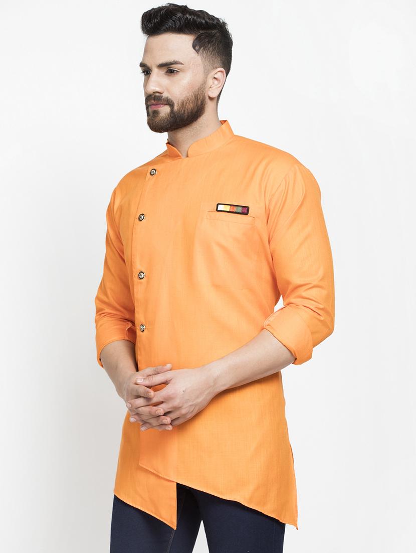 orange solid asymmetric short kurta - 16974865 - Zoom Image - 2