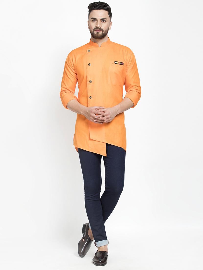 orange solid asymmetric short kurta - 16974865 - Zoom Image - 4
