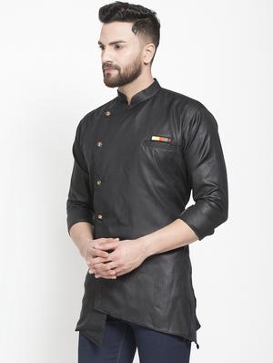 black solid asymmetric short kurta - 16974867 - Standard Image - 2