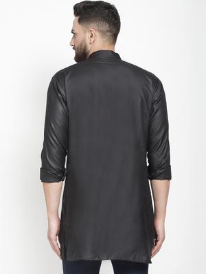 black solid asymmetric short kurta - 16974867 - Standard Image - 3